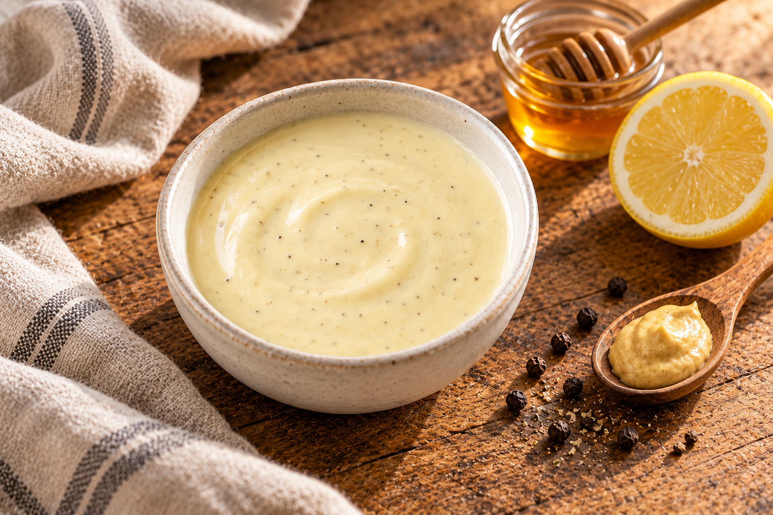 Gylden dressing med sød honning, skarp sennep og citron