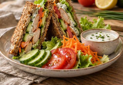 Kyllingesandwich med grønt og urtedressing