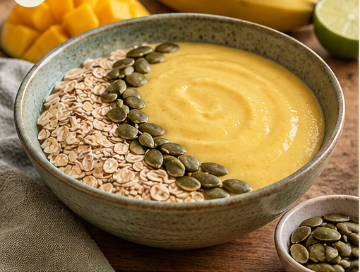 Solgul smoothiebowl med mango, banan og skyr